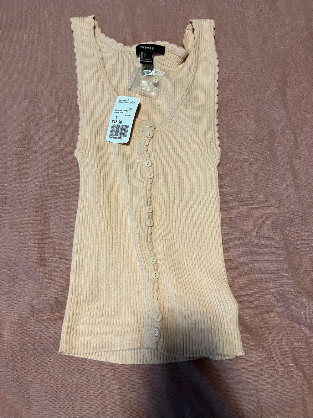 Forever 21 Cream Peach Ribbed Button-Front Tank